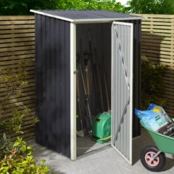 Rowlinson Trentvale 5x3 Pent Dark Grey Metal Shed -Plant Garden World rowlinson trentvale 5x3 pent dark grey metal shed5013856206347 03i bq