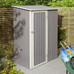 Rowlinson Trentvale 5x3 Pent Light Grey Metal Shed -Plant Garden World rowlinson trentvale 5x3 pent light grey metal shed5013856206330 02i bq
