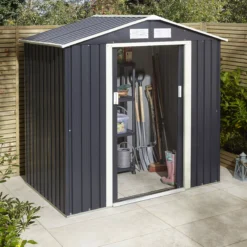 Rowlinson Trentvale 6x4 Apex Dark Grey Metal Shed -Plant Garden World rowlinson trentvale 6x4 apex dark grey metal shed5013856206309 01i bq