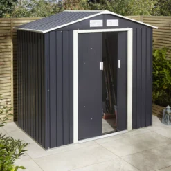 Rowlinson Trentvale 6x4 Apex Dark Grey Metal Shed -Plant Garden World rowlinson trentvale 6x4 apex dark grey metal shed5013856206309 03i bq