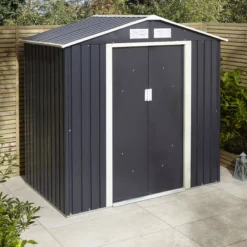 Rowlinson Trentvale 6x4 Apex Dark Grey Metal Shed -Plant Garden World rowlinson trentvale 6x4 apex dark grey metal shed5013856206309 04i bq