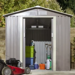 Rowlinson Trentvale 6x4 Apex Light Grey Metal Shed -Plant Garden World rowlinson trentvale 6x4 apex light grey metal shed5013856206194 02i bq