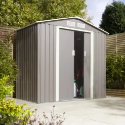 Rowlinson Trentvale 6x4 Apex Light Grey Metal Shed -Plant Garden World rowlinson trentvale 6x4 apex light grey metal shed5013856206194 03i bq