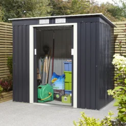 Rowlinson Trentvale 6x4 Pent Dark Grey Metal Shed -Plant Garden World rowlinson trentvale 6x4 pent dark grey metal shed5013856206200 01i bq