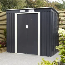 Rowlinson Trentvale 6x4 Pent Dark Grey Metal Shed -Plant Garden World rowlinson trentvale 6x4 pent dark grey metal shed5013856206200 04i bq