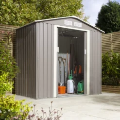 Rowlinson Trentvale 6x4 Pent Light Grey Metal Shed -Plant Garden World rowlinson trentvale 6x4 pent light grey metal shed5013856206293 01i bq