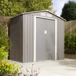 Rowlinson Trentvale 6x4 Pent Light Grey Metal Shed -Plant Garden World rowlinson trentvale 6x4 pent light grey metal shed5013856206293 04i bq