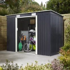 Rowlinson Trentvale 8x4 Pent Dark Grey Metal Shed -Plant Garden World rowlinson trentvale 8x4 pent dark grey metal shed5013856206323 01i bq