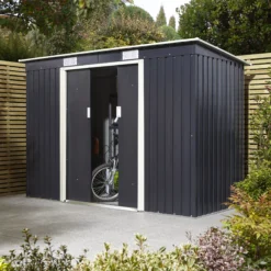 Rowlinson Trentvale 8x4 Pent Dark Grey Metal Shed -Plant Garden World rowlinson trentvale 8x4 pent dark grey metal shed5013856206323 02i bq
