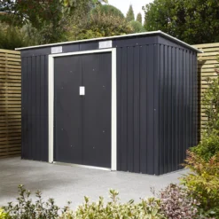 Rowlinson Trentvale 8x4 Pent Dark Grey Metal Shed -Plant Garden World rowlinson trentvale 8x4 pent dark grey metal shed5013856206323 03i bq