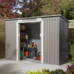 Rowlinson Trentvale 8x4 Pent Light Grey Metal Shed -Plant Garden World rowlinson trentvale 8x4 pent light grey metal shed5013856206316 01i bq