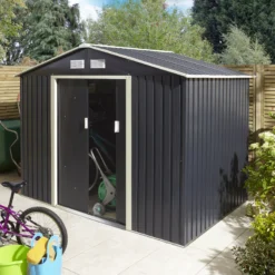 Rowlinson Trentvale 8x6 Apex Dark Grey Metal Shed -Plant Garden World rowlinson trentvale 8x6 apex dark grey metal shed5013856206224 03i bq