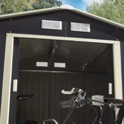 Rowlinson Trentvale 8x6 Apex Dark Grey Metal Shed -Plant Garden World rowlinson trentvale 8x6 apex dark grey metal shed5013856206224 06i bq