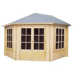 Shire Belvoir 10x10 Ft Toughened Glass Apex Tongue & Groove Wooden Cabin With Felt Tile Roof