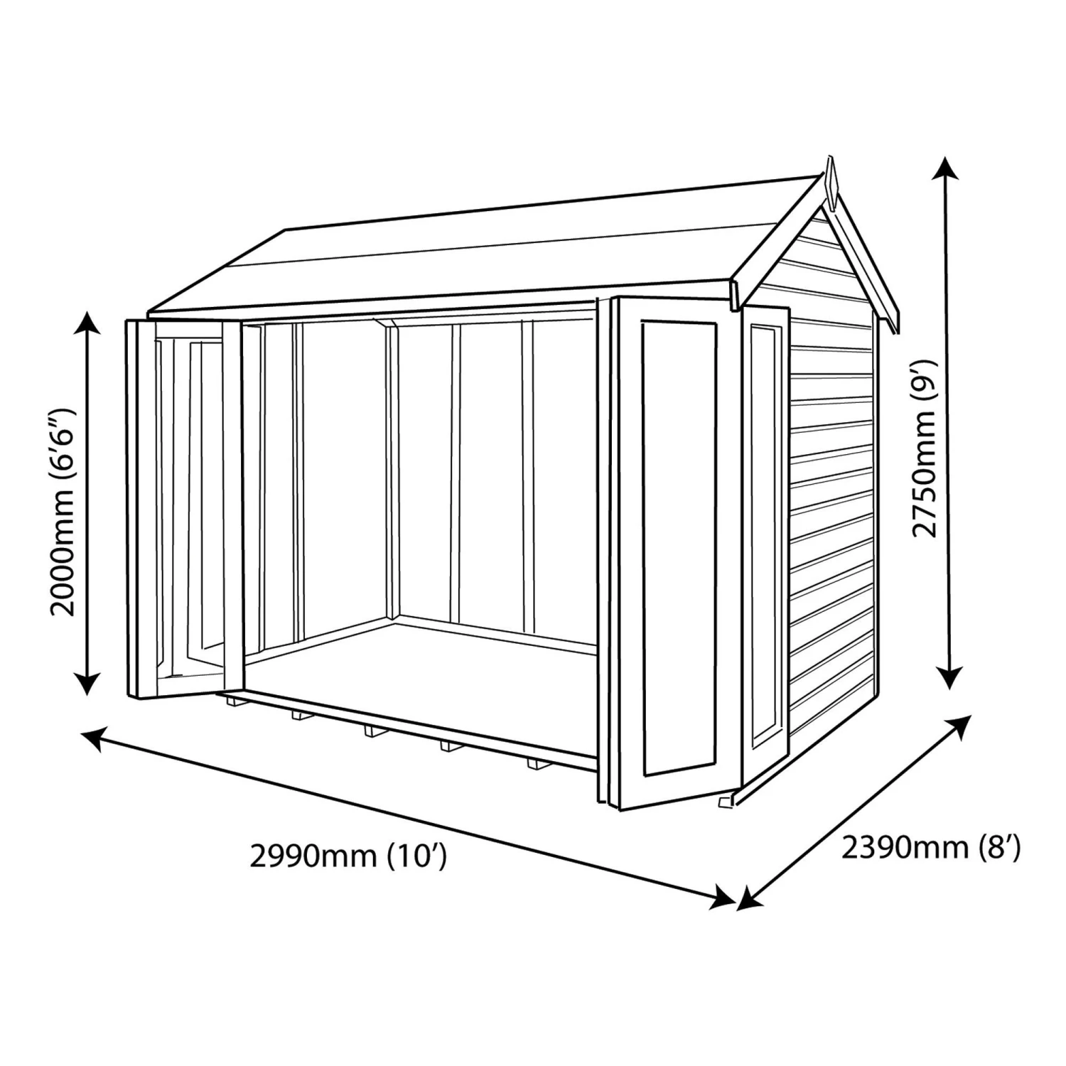 Shire Blenheim 10x8 Apex Shiplap Wooden Summer House With Bi-fold Door - Assembly Service Included 6 Shire Blenheim 10x8 Apex Shiplap Wooden Summer House With Bi-fold Door - Assembly Service Included - Image 6
