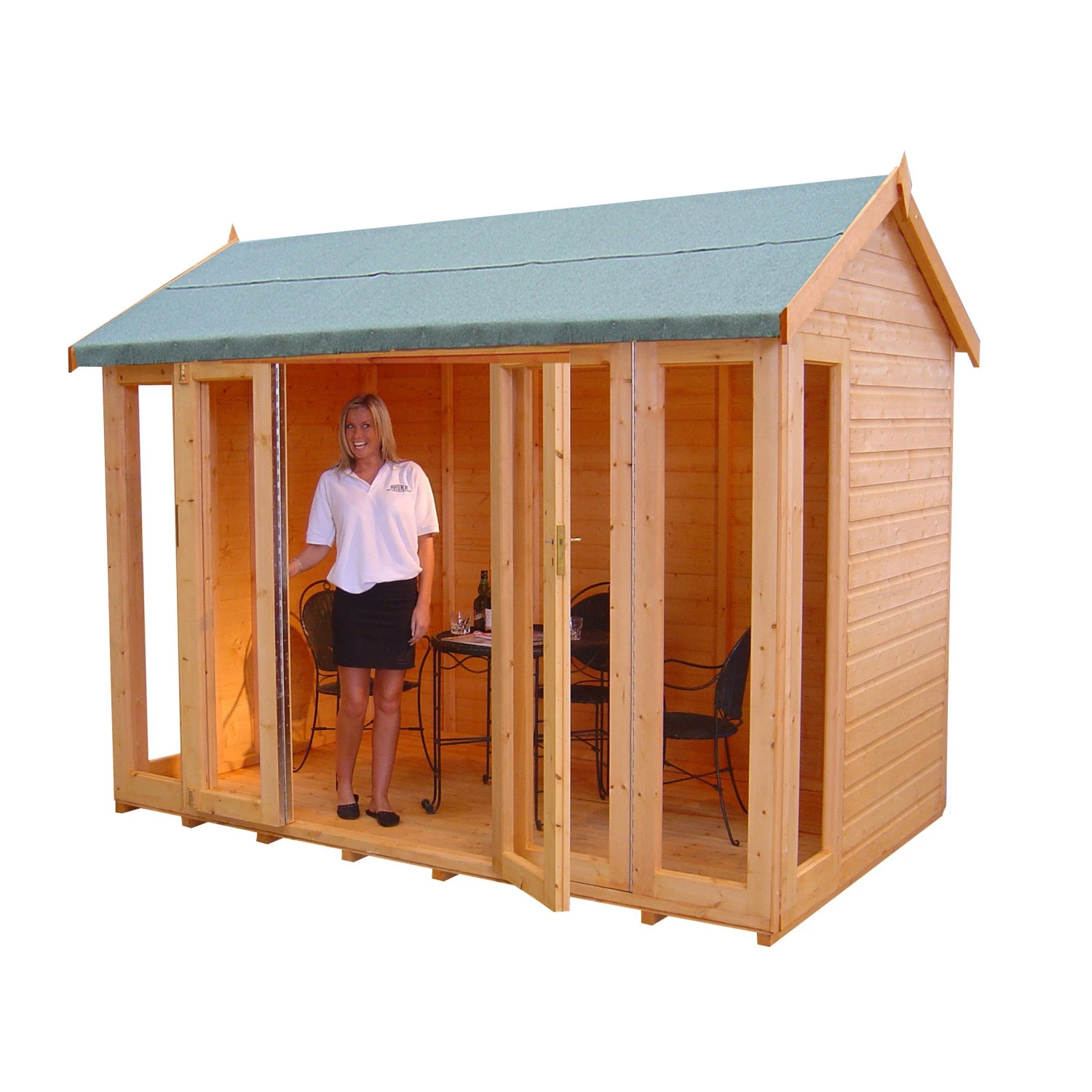 Shire Blenheim 10x8 Apex Shiplap Wooden Summer House With Bi-fold Door - Assembly Service Included 1 Shire Blenheim 10x8 Apex Shiplap Wooden Summer House With Bi-fold Door - Assembly Service Included