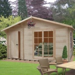 Shire Bourne 10x14 Ft Toughened Glass Apex Tongue & Groove Wooden Cabin With Tile Roof