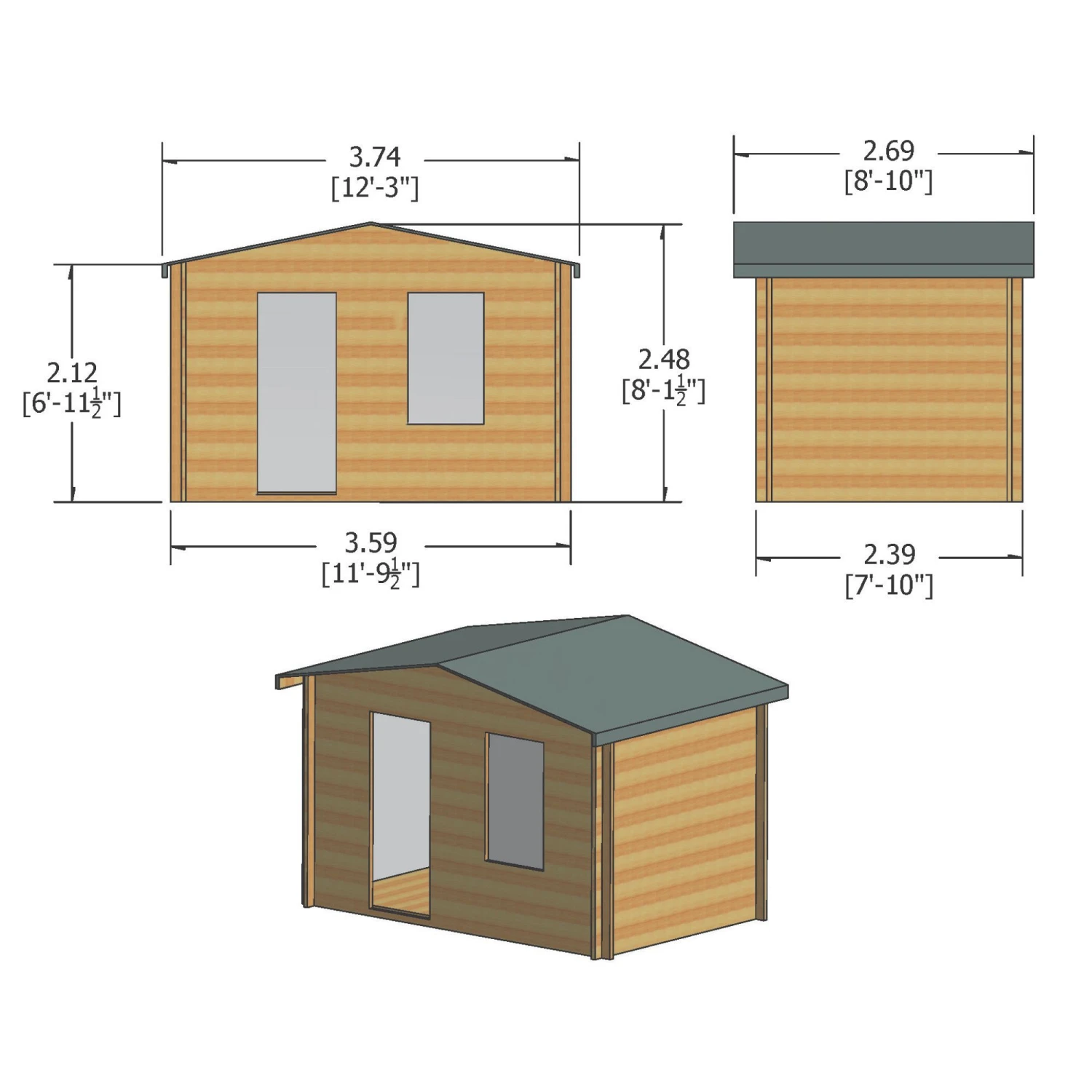 Shire Bucknells 12x8 Toughened Glass Apex Tongue & Groove Wooden Cabin - Base Not Included 2 Shire Bucknells 12x8 Toughened Glass Apex Tongue & Groove Wooden Cabin - Base Not Included - Image 2