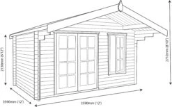 Shire Cannock 12x12 Glass Apex Tongue & Groove Wooden Cabin - Base Not Included -Plant Garden World shire cannock 12x12 glass apex tongue groove wooden cabin base not included5019804312290 03t