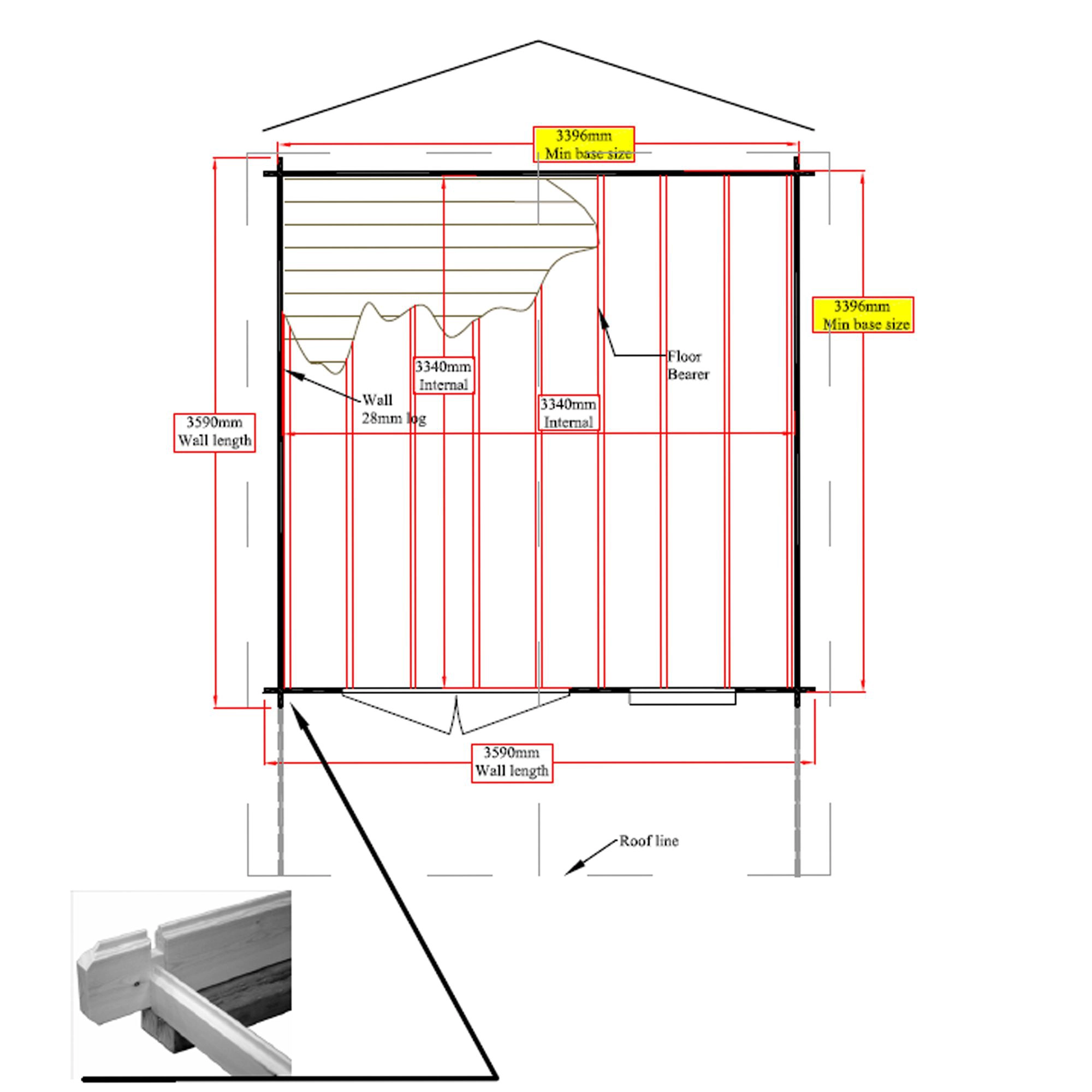 Shire Cannock 12x12 Toughened Glass Apex Tongue & Groove Wooden Cabin - Base Not Included 8 Shire Cannock 12x12 Toughened Glass Apex Tongue & Groove Wooden Cabin - Base Not Included - Image 8