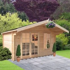 Shire Cannock 12x8 Ft Apex Tongue & Groove Wooden Cabin With Felt Tile Roof - Assembly Service Included -Plant Garden World shire cannock 12x8 ft apex tongue groove wooden cabin with felt tile roof assembly service included5019804111336 03i bq