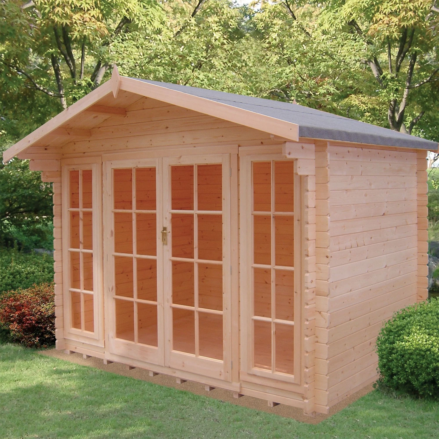 Shire Epping 10x6 Toughened Glass Apex Tongue & Groove Wooden Cabin - Assembly Service Included 1 Shire Epping 10x6 Toughened Glass Apex Tongue & Groove Wooden Cabin - Assembly Service Included