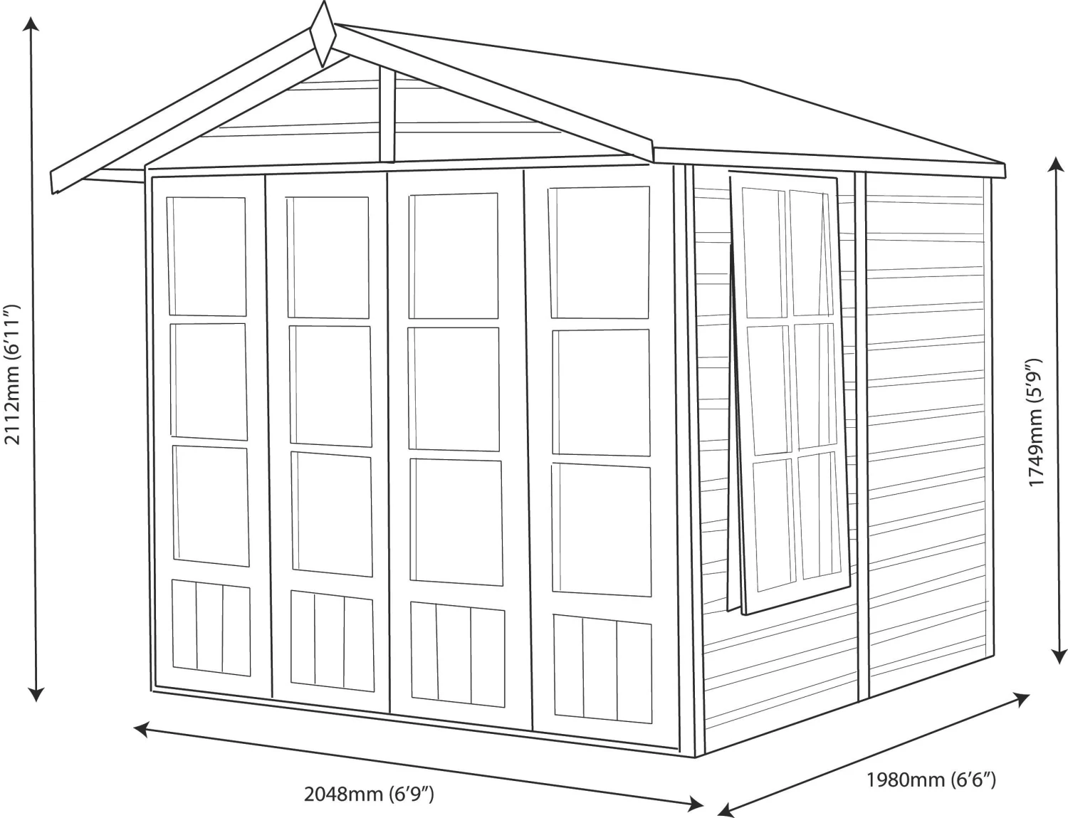 Shire Kensington 7x7 Glass Apex Shiplap Wooden Summer House - Base Not Included 8 Shire Kensington 7x7 Glass Apex Shiplap Wooden Summer House - Base Not Included - Image 8