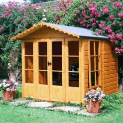 Shire Kensington 7x7 Toughened Glass Apex Shiplap Wooden Summer House - Base Included -Plant Garden World shire kensington 7x7 toughened glass apex shiplap wooden summer house base included5019804111190 01i