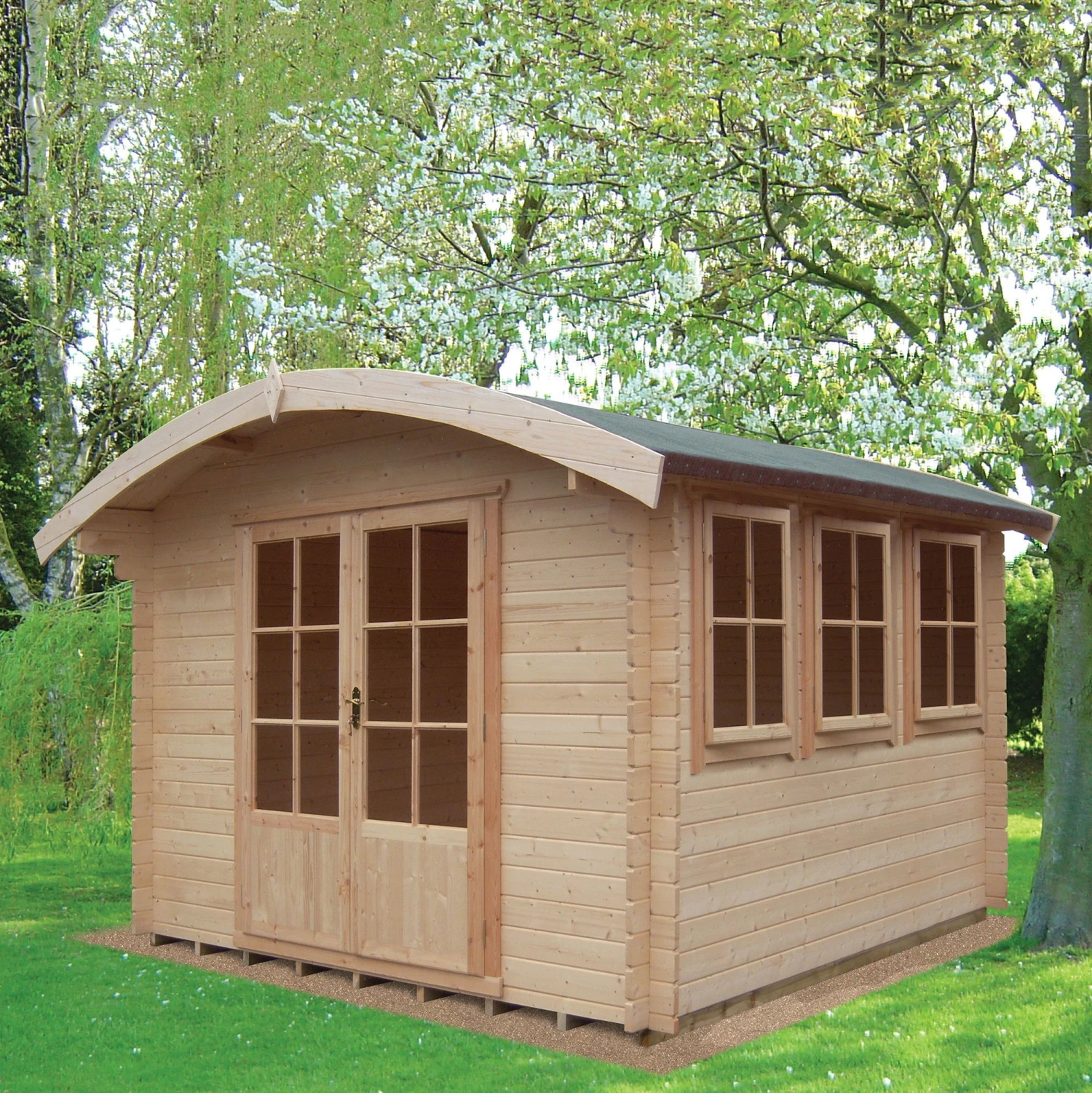 Shire Kilburn 12x12 Ft Toughened Glass Curved Tongue & Groove Wooden Cabin - Assembly Service Included 1 Shire Kilburn 12x12 Ft Toughened Glass Curved Tongue & Groove Wooden Cabin - Assembly Service Included