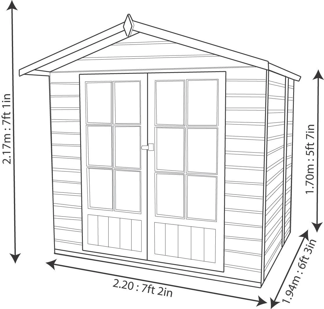 Shire Lumley 7x5 Toughened Glass Apex Shiplap Wooden Summer House - Base Not Included 8 Shire Lumley 7x5 Toughened Glass Apex Shiplap Wooden Summer House - Base Not Included - Image 8