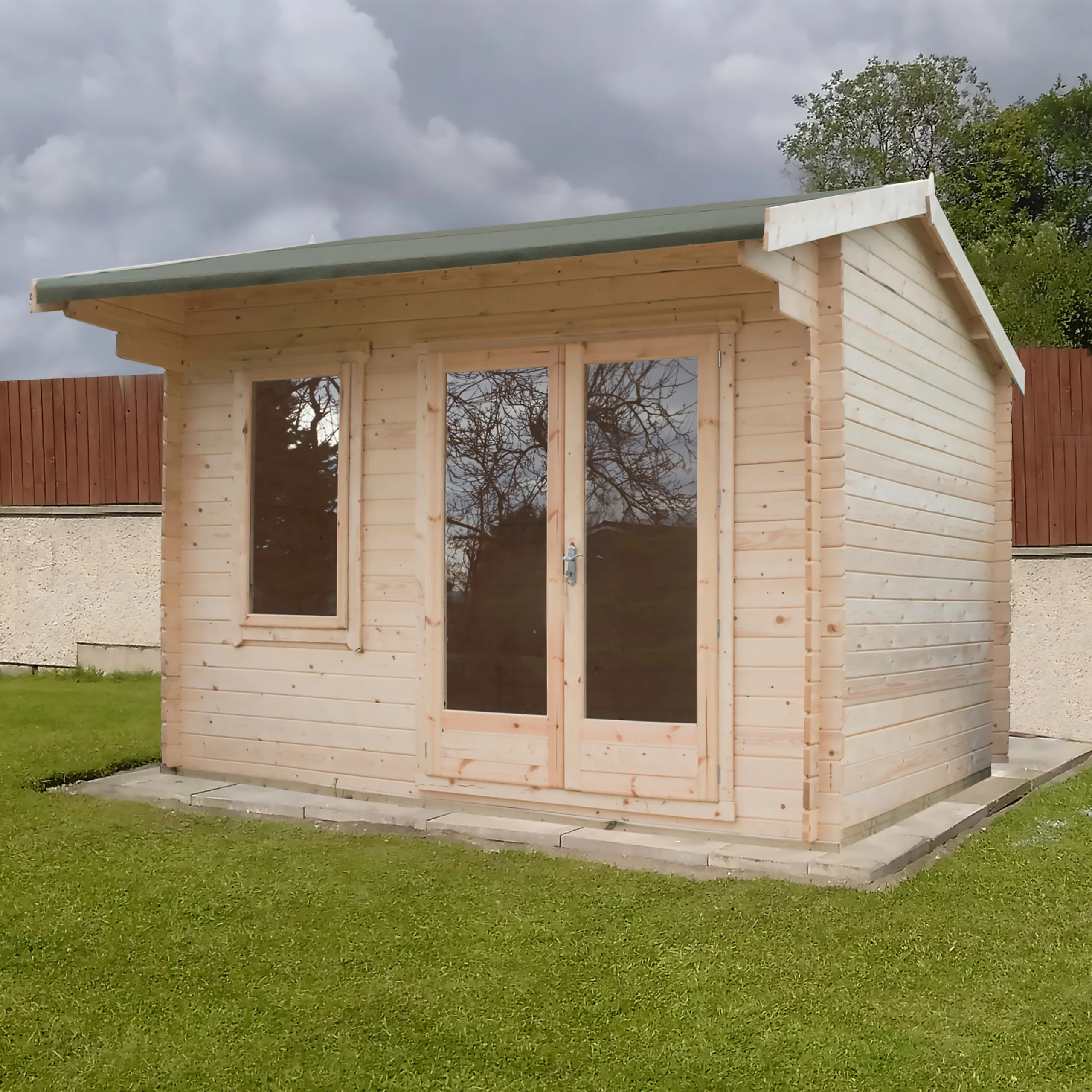 Shire Marlborough 10x12 Toughened Glass Apex Tongue & Groove Wooden Cabin - Base Not Included 1 Shire Marlborough 10x12 Toughened Glass Apex Tongue & Groove Wooden Cabin - Base Not Included