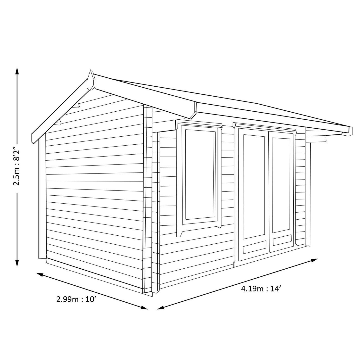 Shire Marlborough 10x14 Toughened Glass Apex Tongue & Groove Wooden Cabin - Base Not Included 8 Shire Marlborough 10x14 Toughened Glass Apex Tongue & Groove Wooden Cabin - Base Not Included - Image 8