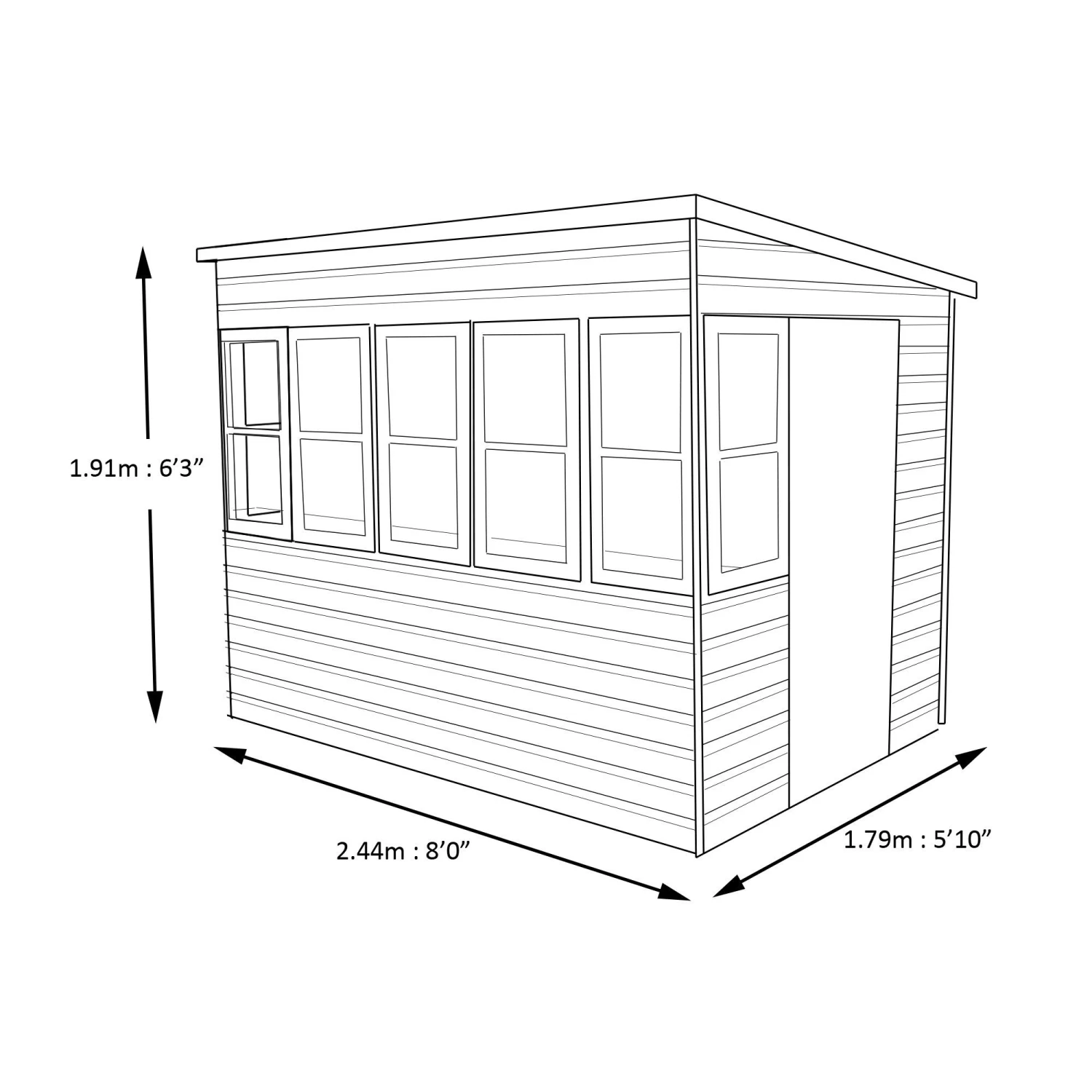 Shire Sun Pent 8x6 Ft Pent Shiplap Wooden 7 Windows Shed With Floor 9 Shire Sun Pent 8x6 Ft Pent Shiplap Wooden 7 Windows Shed With Floor - Image 9