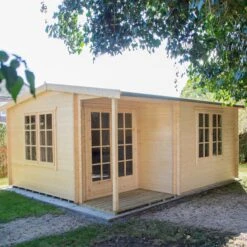 Shire Twyford 16x17 Ft Toughened Glass Apex Tongue & Groove Wooden Cabin With Felt Tile Roof -Plant Garden World shire twyford 16x17 ft toughened glass apex tongue groove wooden cabin with felt tile roof5019804111480 03i bq