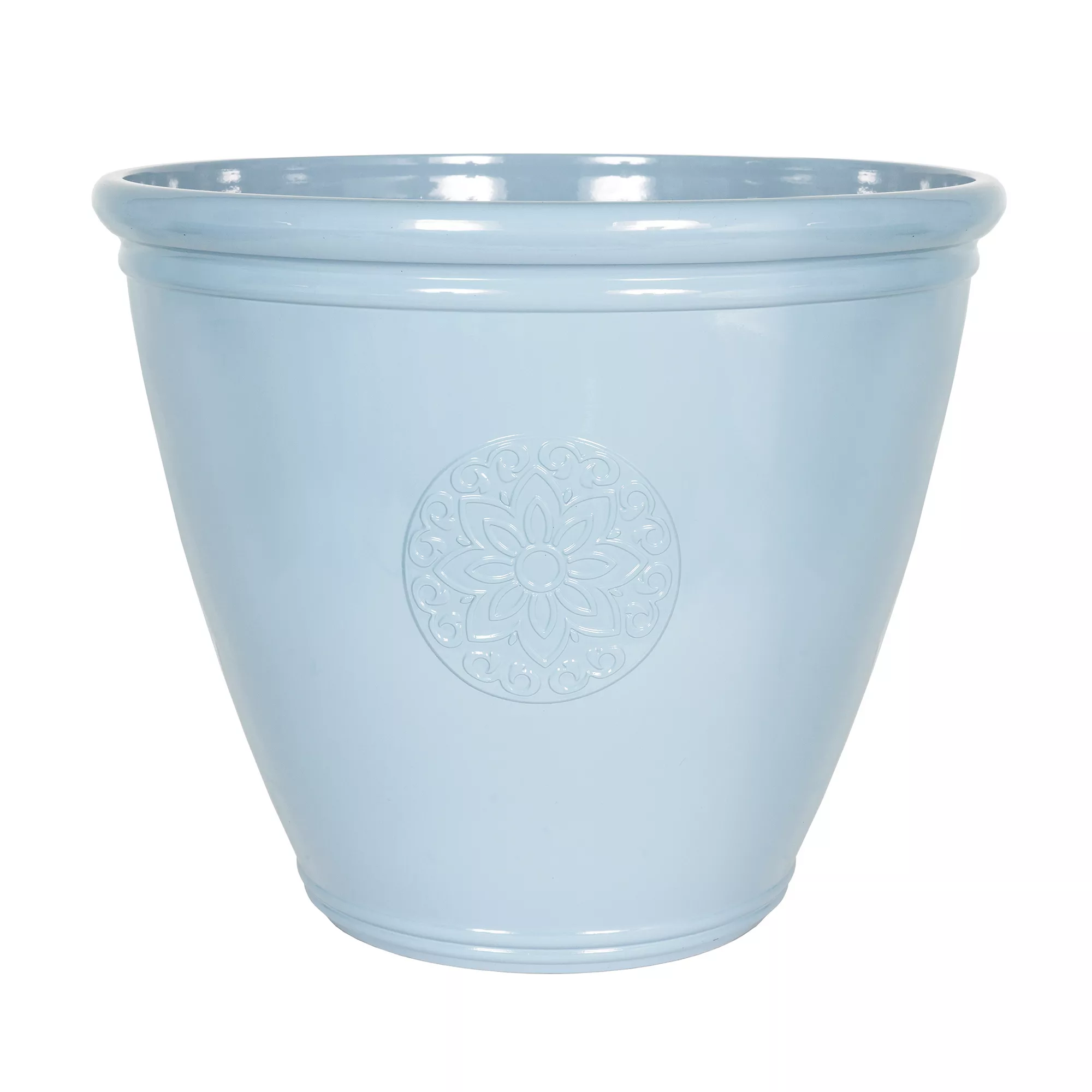 Southern Patio Sullivan Blue Polypropylene (PP) & Polystyrene (PS) Motif Emblem Round Plant Pot (Dia)45.5cm 1 Southern Patio Sullivan Blue Polypropylene (PP) & Polystyrene (PS) Motif Emblem Round Plant Pot (Dia)45.5cm