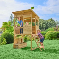 TP Toys 8x7 Tree Top Timber Tower Slide Playhouse Assembly Required -Plant Garden World tp toys 8x7 tree top timber tower slide playhouse assembly required5021854803543 01i bq
