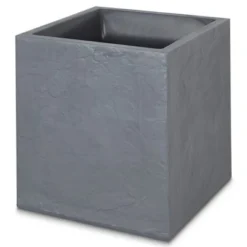 Verve Dallas Dark Grey Slate Effect Plastic Square Plant Pot (Dia)40cm